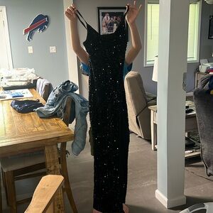 Black sequin dress with slit